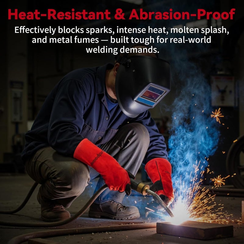 vclpower Gloves Fire Heat Resistant: 16IN 932°F Fireproof Leather for Welding Fire Pit Wood Stove Campfire Furnace BBQ Baking,Grill Oven Stick Mig Tig Gear Gift for Man XL - Image 4